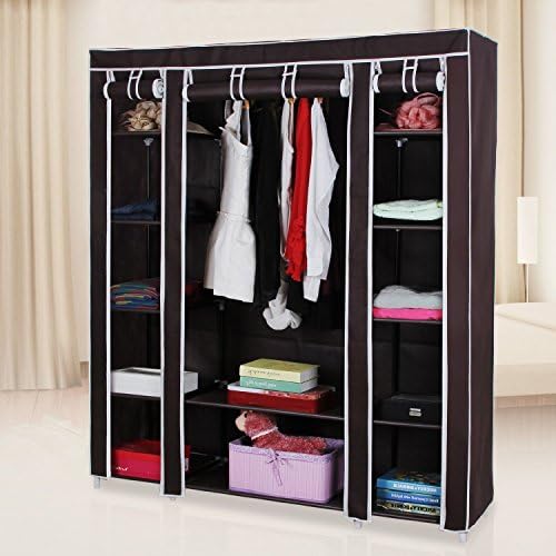 Tuk789 VIP 59" Portable Clothes Closet Wardrobe Non-woven Fabric Storage Organizer Dark Brown