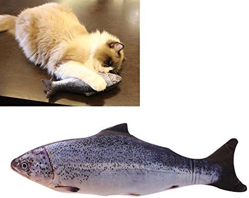 Coolfm Catnip Toys Simulation Plush salmon Fish Shape Doll Interactive Pets Pillow Chew Bite Supplies for Cat/Kitty/Kitten Fish Flop Cat Toy Catnip Crinkle Toys (12in)