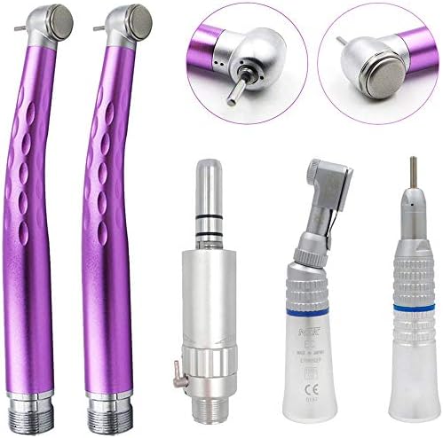 2PCS High Speed Push Button Type Hand Tools, Low Speed Air Motor Contra Angle Straight Kit 2 Holes Purple