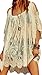 ACEFAST INC Hippie Boho People Embroidery Floral Lace Crochet Mini Party DressTops White