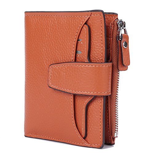 AINIMOER Women's RFID Blocking Leather Small Compact Bi-fold Zipper Pocket Wallet Card Case Purse(Lichee Sorrel) - Thumbnail 3