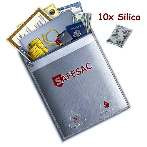 Safesac Fireproof Document Bag 15″ X 11″,Double Layers, NonItchy, Silicon Coated Water Fire Resistant Money Holder, Portable Waterproof Fireproof Safe Pouch For Cash, Jewelry, Legal, Valuables Storage