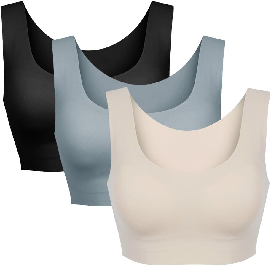 Women's 1/3 Pack Ice Silk Seamless Sleep Daily Bras Wireless Yoga Tops Zero Feeling Underwear