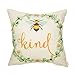 Fahrendom Girl Nursery Bee Kind Daisy Wreath Inspirational Quote Cotton Linen Home Decorative Throw Pillow Case Cushion Cover with Words for Sofa Couch 18 x 18 in