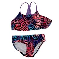 DAYU Girls Stripe Pattern Bikini Set UPF 50+ Ruffle Swimwear Tankini, 7-8
