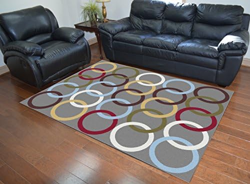 Contemporary Rings Multi Colored Area Rug