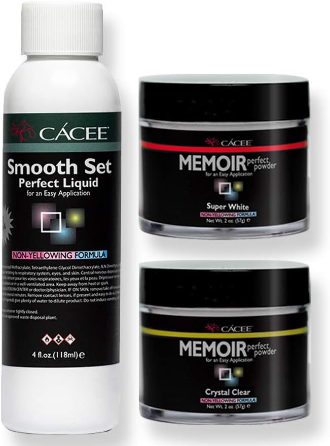 Smooth Set Acrylic Nail Kit, Includes Acrylic Liquid And Powder, Professional Monomer and Polymer, No MMA, Low Odor (Clear & White)