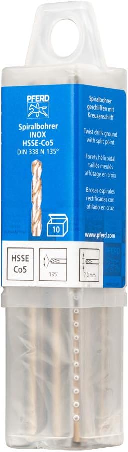 PFERD Spiral Drill Bit INOX, Pack of 10, Diameter 7 mm, HSS-E Co5 N, DIN 338, 135°, 25203572 - for Tough and Hard Materials - Image 4