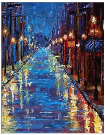 New orleans bourbon street Watercolor painting Canvas Print 11" x 14" Modern Canvas Wall Art for Wall Decor and Home Decoration, Stretched and Framed Artwork, Landscape Abstract Oil Painting on Canvas