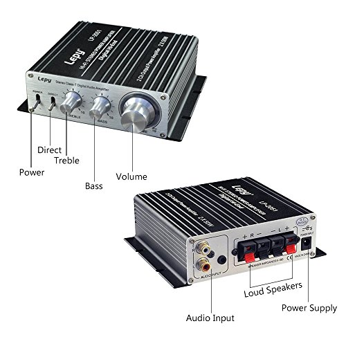 Mini Stereo Power Amplifier, Tsumbay 2 x 50W Dual Channel HiFi Audio Amplifier for Car Home Theater Motorcycle Boat PA System iPhone PC Laptop DVD Player, 19V Adapter Included