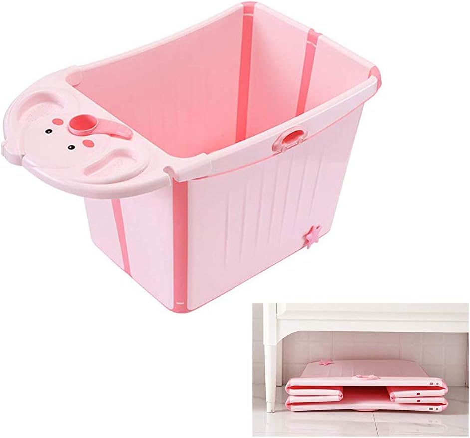 Cute Cartoon Elephant Foldable Plastic Children's Bath Tubs Baby Bath Tub, Foldable Bath Barrel for 0-12 Kids, Save Space, Muiltfunction Bath Tub(Pink,Blue)
