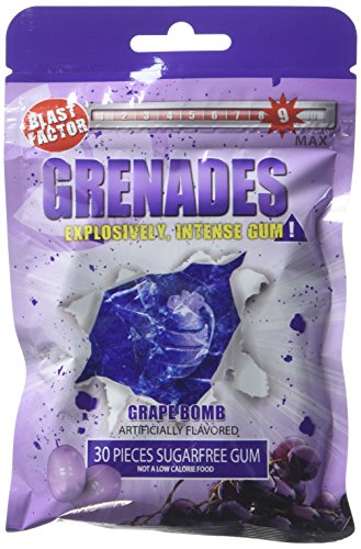 Grenades Explosively Intense Gum, Grape Bomb, 30 Count (Pack of 12)