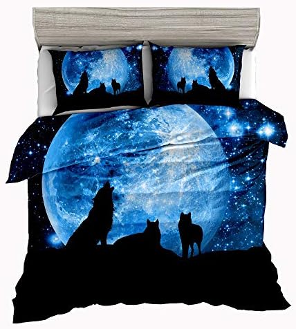 Jwllking Wolf Bedding Sets for Kids,3 Piece Twin Size Duvet Cover Set,with Hide Zipper,1 Duvet Cover+2 Pillow Shams