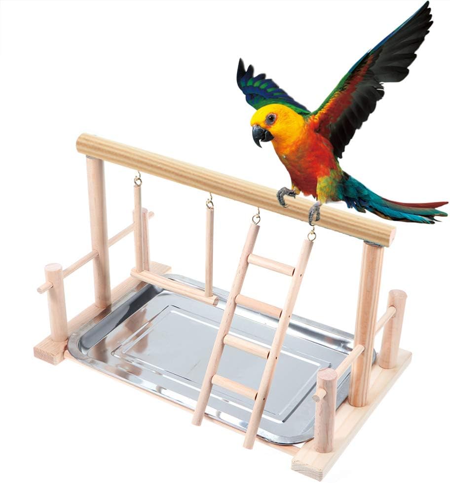 Balacoo Parrot Playstand Bird Play Stand Cockatiel Playground Wood Perch Gym Playpen Ladder Swing Toys Exercise Play Hamster Cage Toy - Image 3