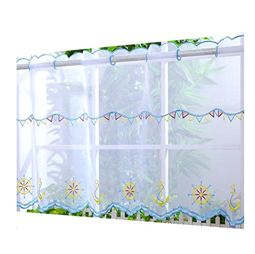 Voile Cafe Net Curtain Panels D24 Nautical Light Blue 24