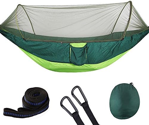 Dxyap Camping Hammock with Mosquito Net | 200kg Load Capacity,(290x 140 cm) Breathable,Quick-drying Parachute Nylon | 2 x Premium Carabiners,2 x Nylon Slings Included | For Outdoor Indoor