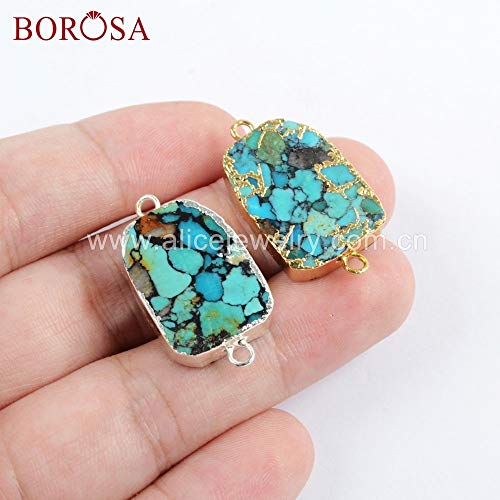 Davitu Jewelry 5PCS Gold/Silver Color Copper Turquoises Connector Double Charms Jewelry Accessories for Necklace G1697 - (Metal Color: Silver Plated) - Thumbnail 5