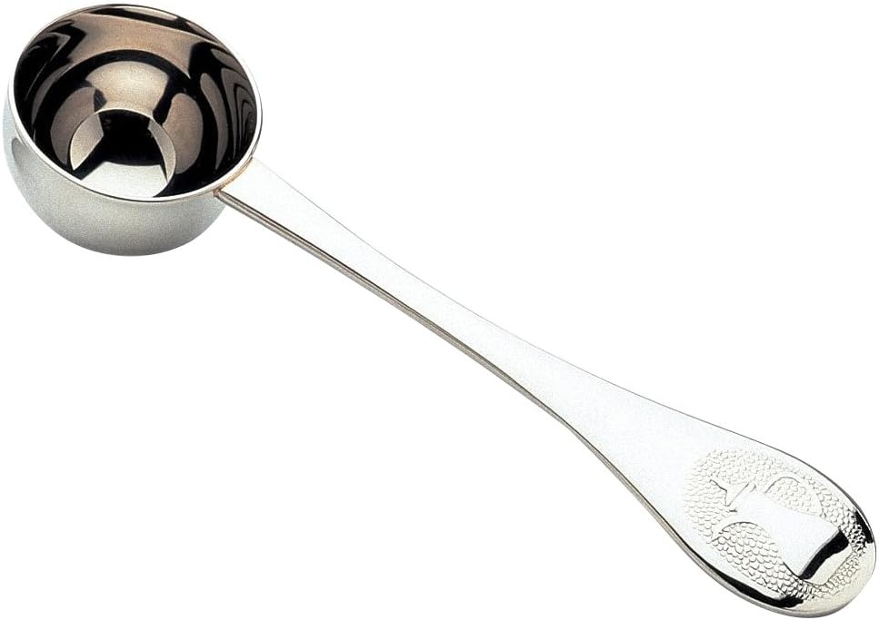 Café Olé CS-325/C Scoop for Ground Coffee Beans with Elegant Stamped Engraved Handle Espresso Shot, Stainless Steel