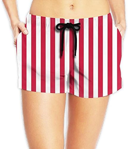Women's Shorts Red Stripes Lines Casual Sport Waistband Swimsuit Jersey Swimming Summer Boardshorts