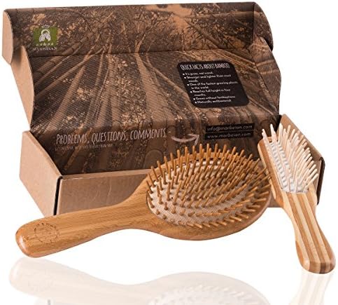 Natural Bamboo Hair Brush Set by Marbeian, Best Choice For Styling, Perfect For Men, Women, Kids & All Hair Types, Easy Glide Through