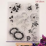 Shoresu Flower Clear Stamps Sheets Transparent Silicone Seal for DIY Scrapbooking Craft Card Photo Album Decorative 14x18cm/5.51x7.08