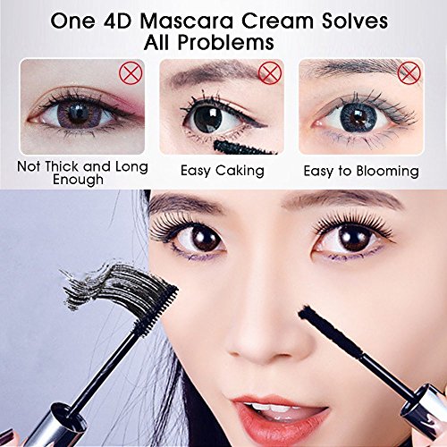 4D Mascara Cream by PrettyDiva, Cold Waterproof Mascara Eye Black Eyelash Extension Warm Water Washable Mascara for Crazy-long Style