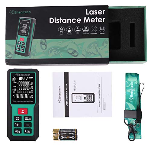 Laser Measure 50m/165ft, Enegitech Portable Handheld Digital Laser Measure Tool Rangefinder with Electronic Angle Sensor for Area, Volume, Pythagorean Measurement