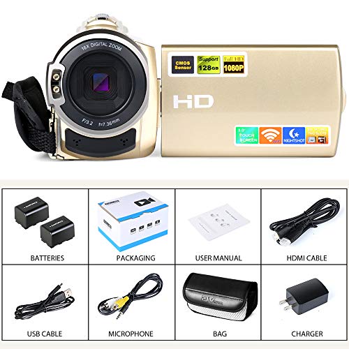 Video Camera Camcorder WiFi FHD 1080P 30FPS 24MP Infrared Night Vision YouTube Vlogging Camera Recorder 3.0 Inch 270 Degree Rotation Touch Screen 16X Digital Zoom Camcorder with 2 Batteries