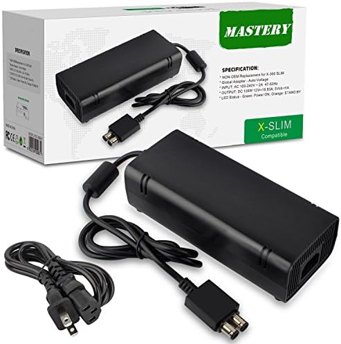 Power Supply Cord AC Adapter Power Brick Replacement Charger for Xbox 360 Slim 360s with Cable Auto Voltage 100-240V, Black