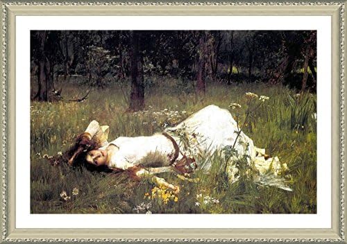Alonline Art Ophelia Waterhouse Biege FRAMED POSTER (Print on 100% Cotton CANVAS on foam board) - READY TO HANG | 30"x21" | Wall Art Pictures For Bedroom Oil Painting Print Framed Paintings