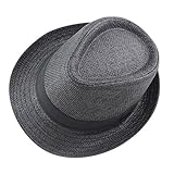Solid Band Summer Straw Fedora - Black Black W20S58B (Large)