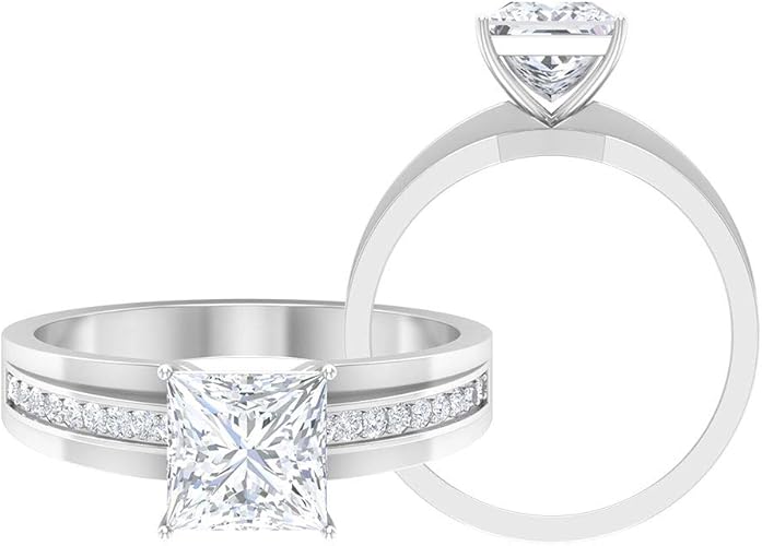 Amazon ソリティアエンゲージリングミックスメタルリング D Vssi 1 7 カラット 7mm モアッサナイト結婚指輪 プリンセスカットリング ビンテージブライダルリング サイドストーンリング 14k ホワイトゴールド Size 9 リング 通販