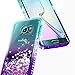 Galaxy S6 Edge Case, NageBee Glitter Liquid Bling Floating Waterfall Sparkle Diamond Phone Case for Samsung Galaxy S6 Edge with Screen Protector Full Coverage 3D Curve -Aqua & Purple