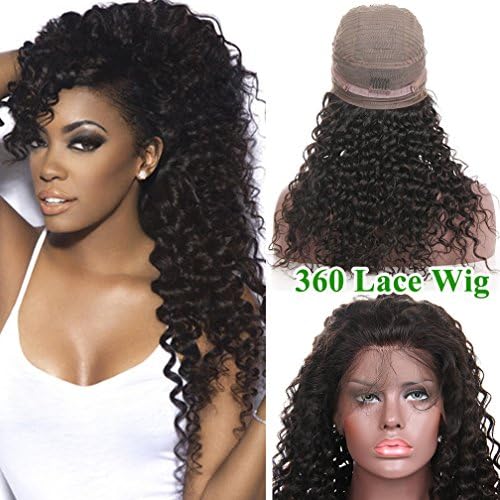 MissIvy 360 Lace Wigs Deep Curly 180% Density Glueless Lace Front Human Hair Wigs for Black Women Pre Plucked Brazilian Virgin Hair Natural Black Ponytail 360 Lace Frontal Wigs 10inch