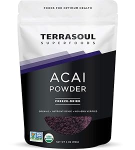 Terrasoul Superfoods Organic Acai Berry Powder, 4 Oz - Freeze-Dried | Antioxidants | Omega Fats