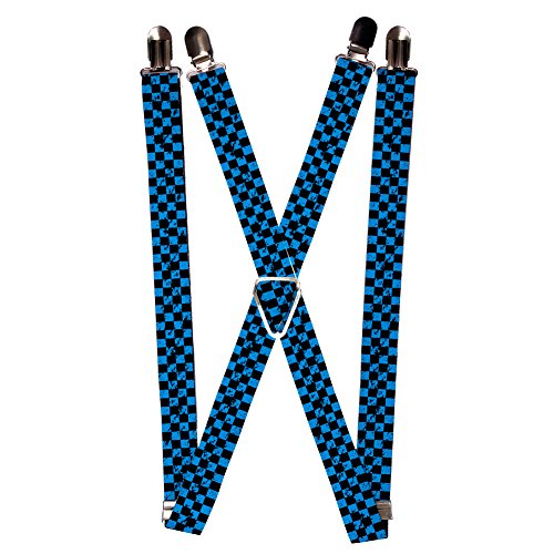 Black and Blue Distressed Checkered Flag Plaid Checkers Suspenders