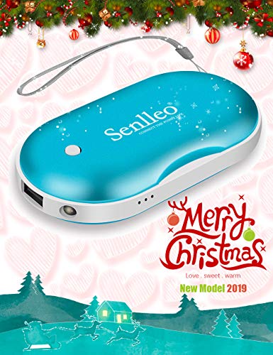 Senlleo Hand Warmer, Rechargeable Hand Warmer : 5200mAh Battery Hand Warmer/Powerbank with Mini Flashlight Function, Double-Sided Warmer Winter Gift for Girl/Man/Woman(Blue)