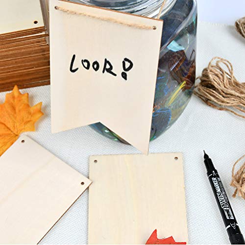 WOWOSS 48 Pack Unfinished Wood Banners, Rustic Decorative Wood Plaque, Hanging Wooden Signs with 48 Pcs 13.7" Jute Rope and 1 Roll 65.6 Ft Jute String for Shop Home Decor, DIY Craft Projects - Thumbnail 4