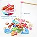 BESTOYARD Fishing Game Fishing Toy - 12 Different Wooden Fishes with Words, 2 Magnetic Rods and 2 Dices, Perfect Educational Game for Kids Toddlers