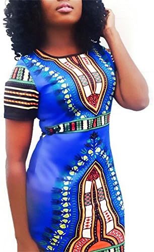Womens Traditional African Print Dashiki Stretch Bodycon Dress S Blue