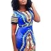 Womens Traditional African Print Dashiki Stretch Bodycon Dress XL Blue