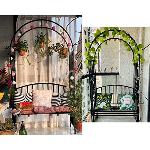 ZH-1 Einzigartige Garten Metallbank Kletterpflanze Rosenbogen, Rankhilfe Torbogen Rankgitter Laubengang, Stahl Sitzbank, Schwarz Weiß 114x206x50cm – Bild 5