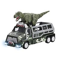 Build Me Dinosaur Toys Die-cast Transporter Jungle Truck and 9 Inch Tall Tyrannosaurs Rex Dinosaur Toy - Growls and Moves as The Dino Truck Rolls, Lights Up - Toy Dinosaur Play Set for Boys and Girls