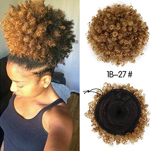 CINHOO High Puff Afro Ponytail Drawstring Short Afro Kinky Curly Pony Tail Clip in on Synthetic Curly Hair Bun Made of Kanekalon Fiber Puff Ponytail Wrap Updo Hair Extensions with Clips (T1B/27)