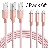 iPad Air Charging Cable, 3 Pack 6FT Novtech Charger Lightning to USB Cable Braided Denim Cord for iPhone 7 Plus 7 6s Plus 6s 6 Plus 6 5s 5c 5 iPad iPod, Pink