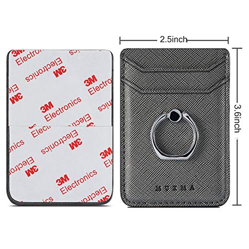 Phone Card Holder with Ring Grip for Back of Phone,Adhesive Stick-on Credit Card Wallet Pocket for iPhone,Android and Smartphones,Gun Metal