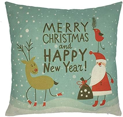Happy Christmas Pillow Cases Linen Sofa Cartoon Cushion Cover Home Decoration Duseedik