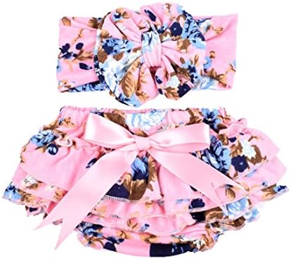 Baby Girl's Bloomer and Headband Set Fashion Flower Lace Ruffle Diaper Cover