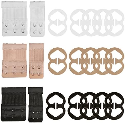 Bra Extender and Bra strap clips, 6 Pcs Bra Lingerie Extender 3 Hooks 2 Rows 2 Hooks 2 Rows Soft Back Comfortable 15pcs Bra Straps Holder Women’s For Full Cup Size (Black &amp; White &amp; Nude)