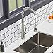 Hotis Commercial Stainless Steel Lead-Free Two Lever Two Hole Gooseneck High Arc Two Handle Kitchen Sink Faucet, Kitchen Faucet